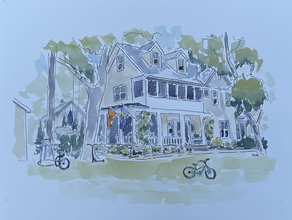 Yellow House with Bikes Commission